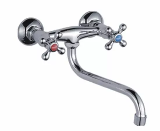 811029 - POTATO Смеситель для кухни (Zn) трубчатый поворотный излив, кран-буксы1/2, двухвентильный,хром,P4665 (1)