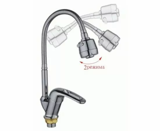 811405 - POTATO Смеситель для кухни (Zn) гибкий гофрированный излив, кер.картр.35мм, гайка, хром, P5836 (1)