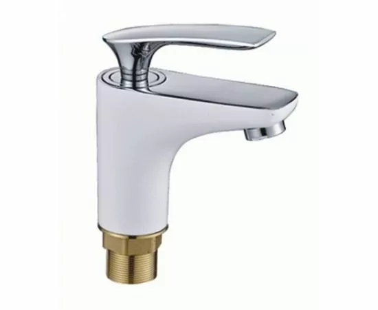 811931 - POTATO Смеситель д/умывальника (Zn) монолит, кер.картр.35мм, гайка, белый/хром, P10234-7 (1)