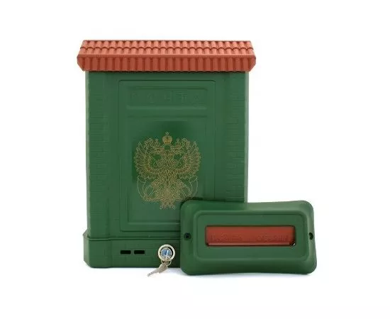 506470 - Ящик почтовый ПРЕМИУМ пластиковый внутренний (с накладкой) зеленый (двухглавый орел) (10) (1)
