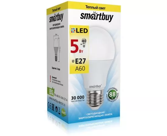 553040 - св/д Smartbuy ЛОН A60 E27 5W(500lm) 3000K 110x60 SBL-A60-05-30K-E27-A (1)