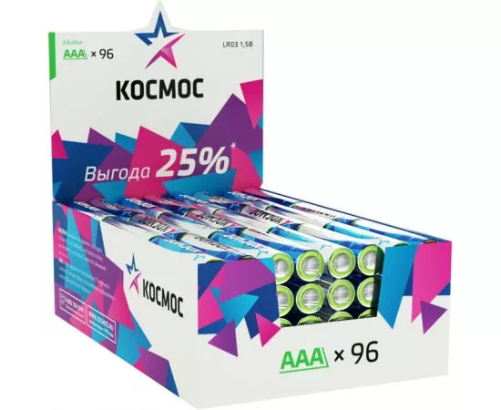 405737 - Элемент питания Космос LR03/286/AAA Alkaline SP4 (96 дисплей бокс) (1)