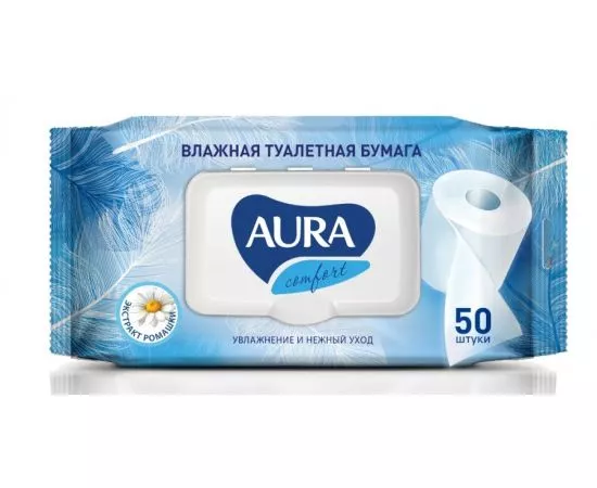 762495 - Влажная туалетная бумага 50шт/уп (клапан) AURA Ultra comfort 20247 (Коттон Клаб) арт.8027 (АН6!) (1)