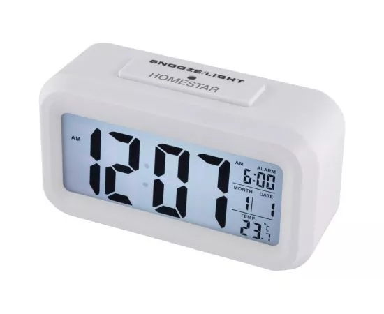 820804 - Часы-будильник HS-0110 Белые, 13,5*7,5*4,5см, 3*ААА (нет в компл), 104307 HomeStar (1)
