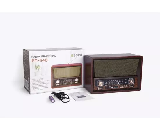 821359 - Радиоприемник БЗРП РП-340, УКВ 64-108МГц, бат.4xR20,220V, DC5В, акк 1200mAh,BT/USB/microSD/AUX,11515 (1)