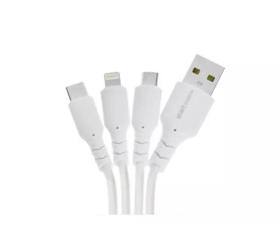 821480 - Кабель USB(A)шт. - microUSB, Type-C, Lightning шт. 2.4A, 1м ПВХ белый Старт 07734 (1)