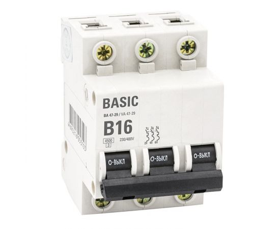 676353 - EKF Basic автоматический выключатель 3P 6А (B) 4,5кА ВА 47-29 mcb4729-3-06-B (1)