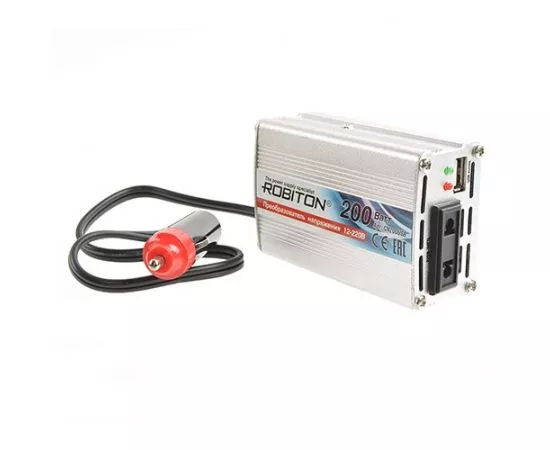 696662 - Автомобильный инвертор Robiton CN200 DC/AC 12V-220V, 200W, USBгн. 1A 17503 (1)