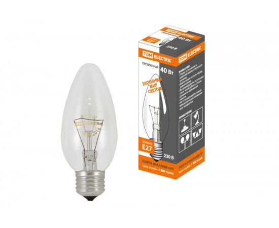 501731 - TDM лампа свеча E27 40W прозрачная (100!) SQ0332-0010 (1)