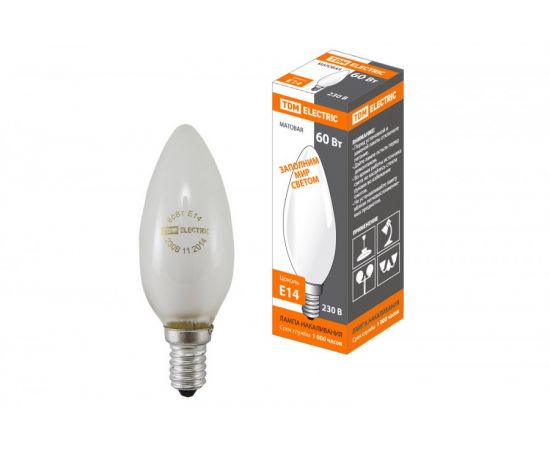 501724 - TDM лампа свеча E14 60W матовая (100!) SQ0332-0019 (1)