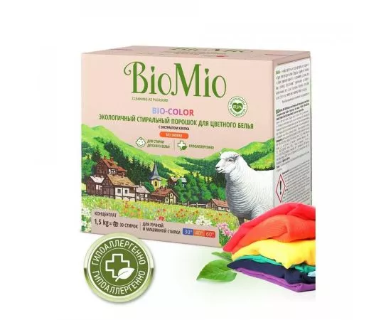 579920 - Стиральный порошок ЭКО для цветного белья 1,5кг без запаха с экстр. хлопка BIOMIO (1)