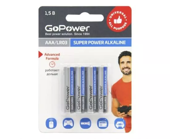 837721 - Элемент питания GoPower LR03 BL4 Alkaline 1.5V (1)