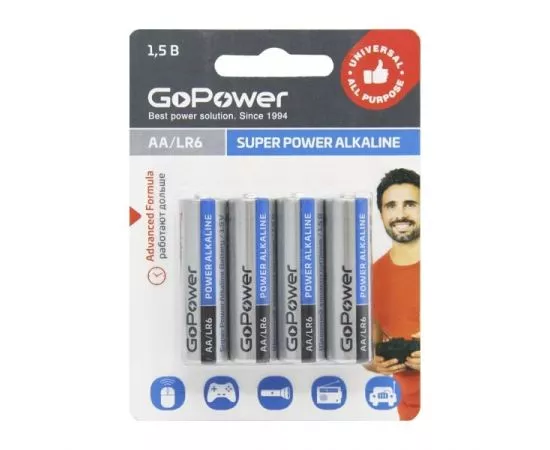 837728 - Элемент питания GoPower LR6 BL4 Alkaline 1.5V (1)