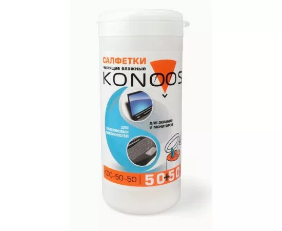 837785 - Konoos KDC-50-50 Салфетки комбинированные для экранов + для пластика в банке, 100 шт (1)