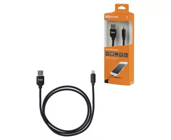 826280 - TDM Дата-кабель ДК 9 USB - Lightning 1 м тканевая оплетка черный SQ1810-0309 (1)