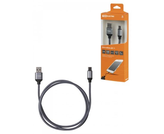 826282 - TDM Дата-кабель ДК 11 USB - USB Type-C 1 м тканевая оплетка серый SQ1810-0311 (1)
