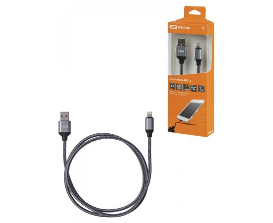 826283 - TDM Дата-кабель ДК 12 USB - Lightning 1 м тканевая оплетка серый SQ1810-0312 (1)