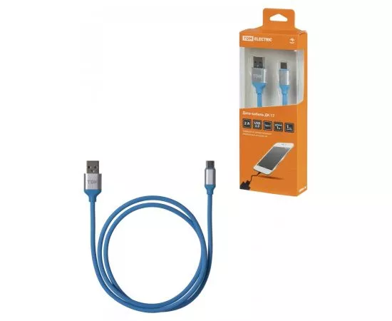 826288 - TDM Дата-кабель ДК 17 USB - USB Type-C 1 м силиконовая оплетка голубой SQ1810-0317 (1)