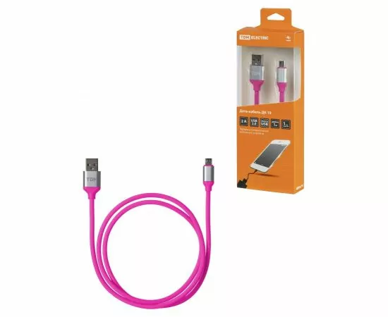 826290 - TDM Дата-кабель ДК 19 USB - micro USB 1 м силиконовая оплетка розовый SQ1810-0319 (1)