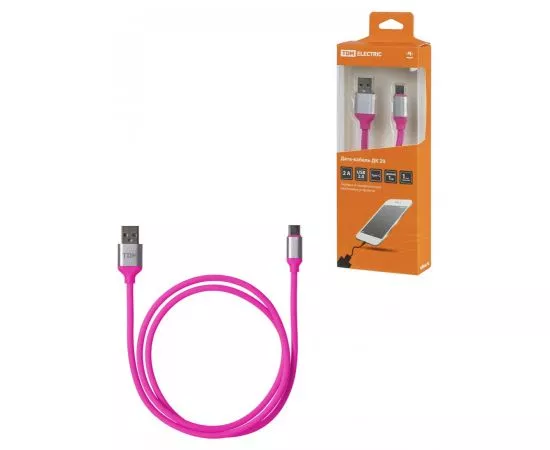 826291 - TDM Дата-кабель ДК 20 USB - USB Type-C 1 м силиконовая оплетка розовый SQ1810-0320 (1)