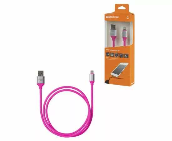 826292 - TDM Дата-кабель ДК 21 USB - Lightning 1 м силиконовая оплетка розовый SQ1810-0321 (1)
