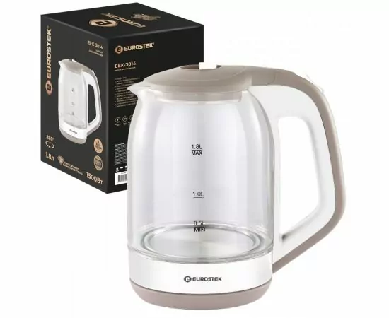 838627 - Чайник электр. Eurostek EEK-3014 (диск, 1,8л) 1,5кВт, стекло/пластик, бежевый, с подстветкой (1)