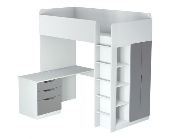 833373 - Кровать-чердак Polini kids Simple с письменным столом и шкафом, серый графит (мест 8) (1)