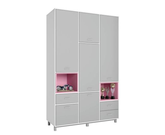 835405 - Шкаф трехсекционный Polini kids Mirum 2335, белый-серый/розовый (мест 7) (1)