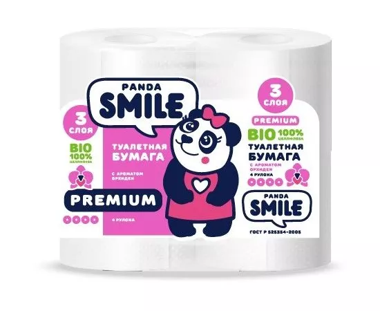 841194 - Туалетная бумага 3 слоя 4 рулона Орхидея PANDA SMILE (1)