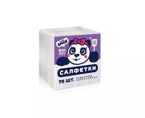 841207 - Салфетки бумажные 24х24, белые 75л panda SMILE (1)
