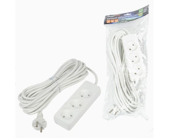 844786 - Uniel Ultra сет.удлинитель ПВС 2x0.75 3 роз. 10м 10A белый S-CU3-10 WHITE UL-00009980 (1)