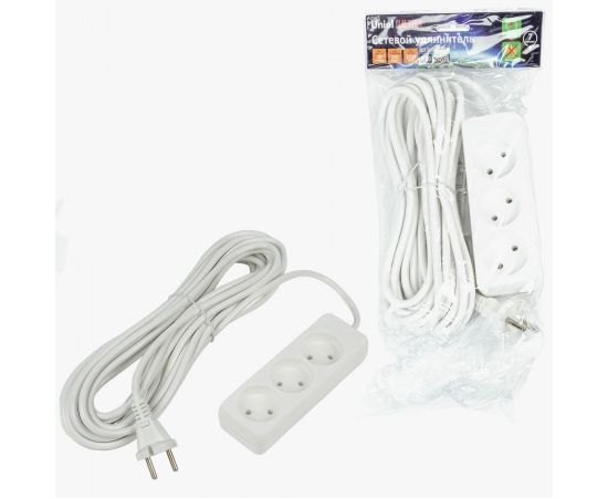 844796 - Uniel Ultra сет.удлинитель ПВС 2x0.75 3 роз. 7м 10A белый S-CU3-7 WHITE UL-00009986 (1)