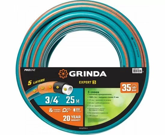 844114 - Шланг GRINDA PROLine EXPERT поливочный, 30атм, армированный, 5 слой, 3/4x25 м zu429007-3/4-25 (1)