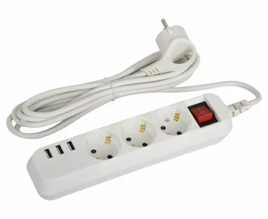 845266 - Эра сет.удл. ПВС 3x0.75 3роз.+3xUSB, 3м10А земля, выкл, U-3es-3m-USB 52901 (1)