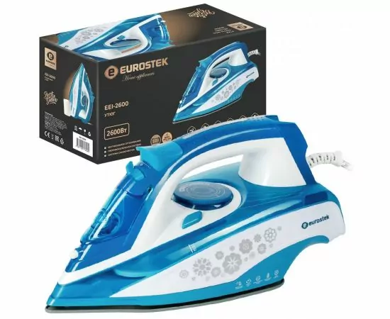 845220 - Утюг Eurostek EEI-2600, 2,6кВт, подошва керам, самоочистка, вертик отпаривание, разбрызг., синий (1)