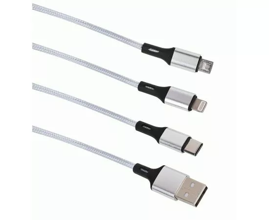 852516 - Intro Дата-кабель USB 3 в 1 micro USB/lightning (iphone)/type-C серебристый 1м CI760 56130 (1)