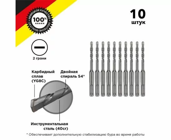 847355 - Бур по бетону 6x110x50 мм SDS PLUS (10 шт.) Kranz (цена за шт) KR-91-0006-4 (1)
