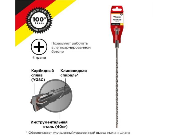 847387 - Бур по бетону 6x260x200 мм крестовая пластина SDS PLUS Kranz (цена за шт) KR-91-0804 (1)