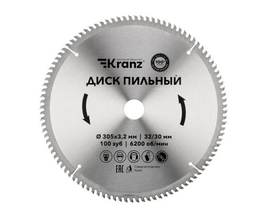 847542 - Диск пильный 305 мм х 100 зуб х 32/30 мм KRANZ (цена за шт) KR-92-0136 (1)