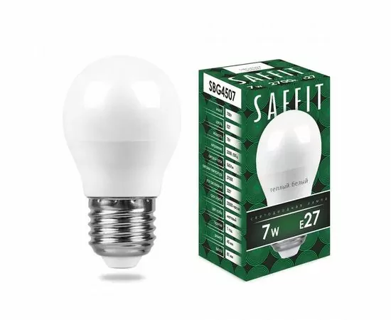 619347 - Saffit лампа шар G45 E27 7W(560lm) 2700K 2K матовая 81x45 SBG4507 55036 (1)
