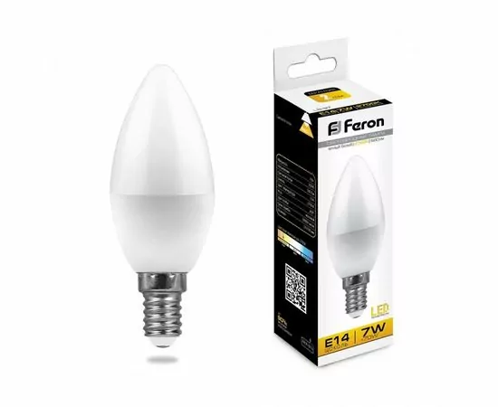 620031 - Feron свеча C37 E14 7W(560lm) 2700K 2K матовая 100x37, LB-97 25475 (1)