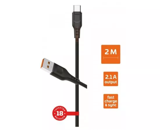 855276 - Кабель GoPower GP01T USB(A)шт. - type C шт. 1 м 2,4A ПВХ черный, 1м (1/800) (1)