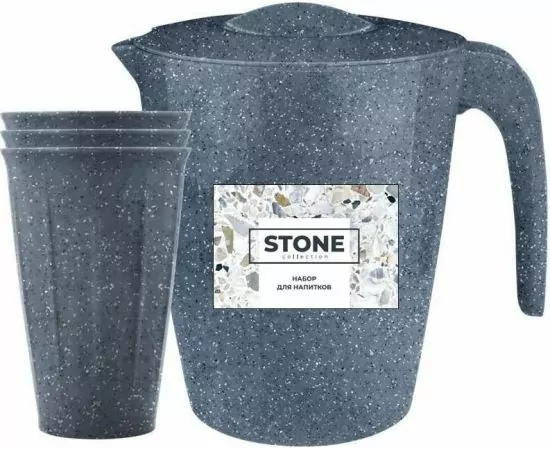 855901 - Кувшин 1,9л с крышкой + 3 стакана 0,35л (набор) Stone, темный камень SE182811026 Sugar&Spice (1)