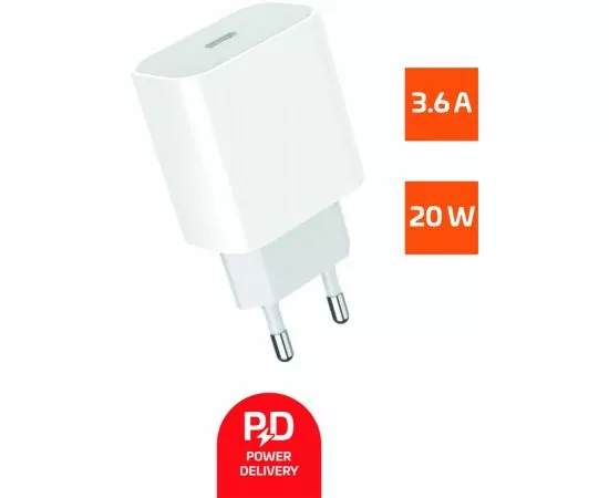 855293 - Сетевой б/п GoPower GPPD06 type C 20W PD3.0 до 3,6A, белый (1)