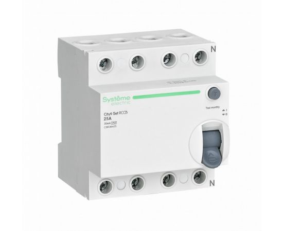 853935 - Systeme electric City9 выкл. дифференц. тока (УЗО) ВДТ 4P 25А 30мА, тип AC, 6кА, эл. мех. C9R36425 (1)