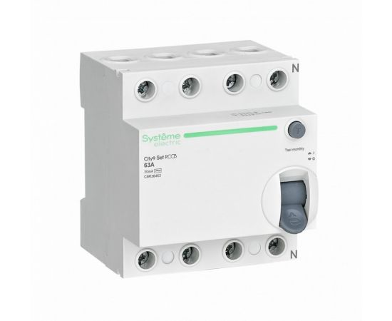 853937 - Systeme electric City9 выкл. дифференц. тока (УЗО) ВДТ 4P 63А 30мА, тип AC, 6кА, эл. мех. C9R36463 (1)