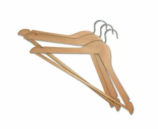873616 - Вешалка-плечики 44см, дерево  для одежды с перекладиной YORK, 3шт/уп, цена за уп, , 067510 (1)