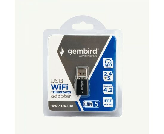 873213 - Адаптер сетевой двухдиапазонный WiFi+Bluetooth мини Gembird 600 Мбит, USB, 802.11b/a/g/n/ac 21190 (1)
