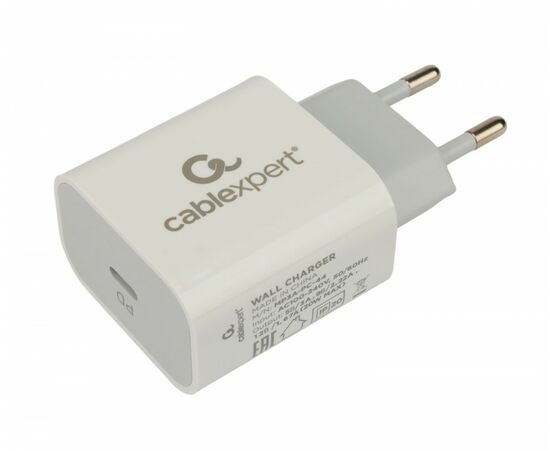 867198 - Зарядное устройство Cablexpert 20Вт, 3А, QC3.0/PD, 1 порт Type-C, белый, пакет (1)