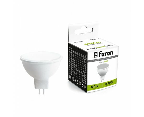 868610 - Feron MR16 GU5.3 230V 5W(410lm) 4000K 4K матовая 50x50 LB-3024 41388 (1)